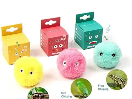 ⭐️Pawsome Pets⭐️ - Fluffy Catnip Sound Ball Cat Toy - Yellow (Crickets)