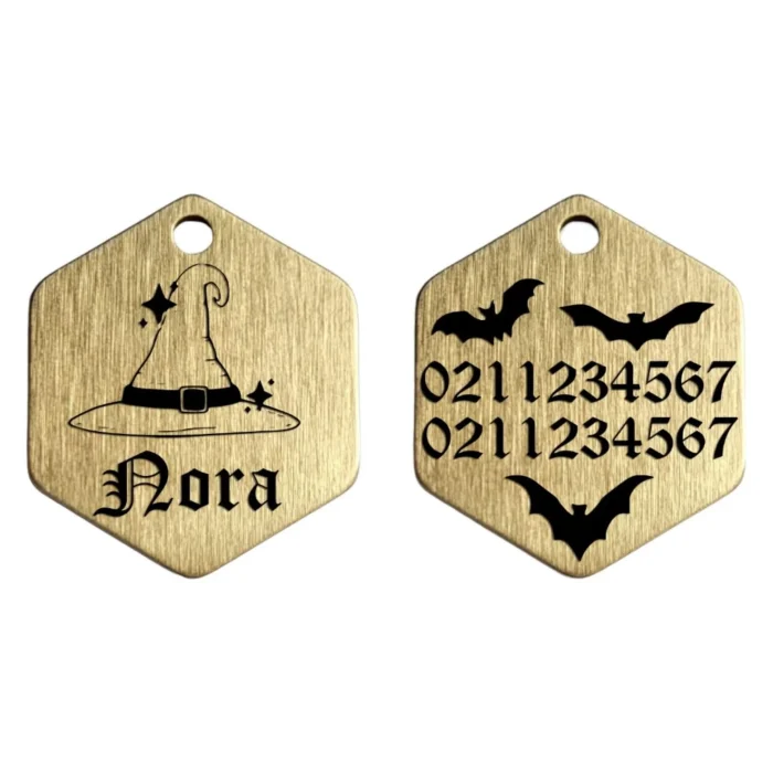⭐️Pawsome Pets⭐️ - Bewitched Brass Hexagon Cat & Dog ID Pet Tag - Small