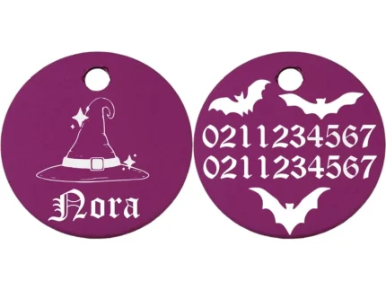 Little Pumpkin Round Aluminum Cat & Dog ID Pet Tag ⭐️Pawsome Pets⭐️ - Bewitched Round Aluminum Cat & Dog ID Pet Tag - Purple / Small (Cat)