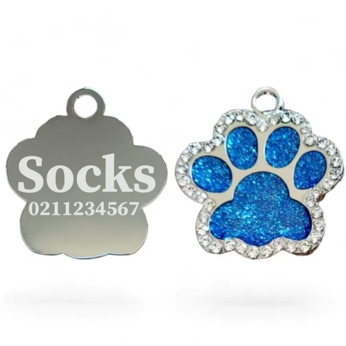 ⭐️Pawsome Pets⭐️ - Bling Paw Print Cat & Dog ID Pet Tag - DodgerBlue
