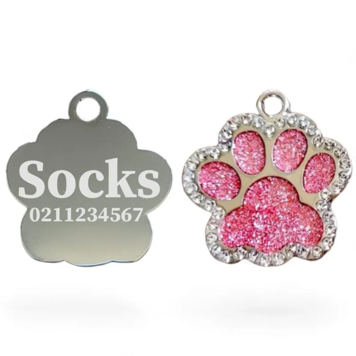 ⭐️Pawsome Pets⭐️ - Bling Paw Print Cat & Dog ID Pet Tag - LightPink