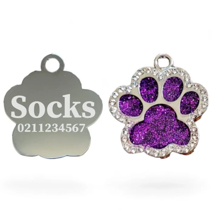 ⭐️Pawsome Pets⭐️ - Bling Paw Print Cat & Dog ID Pet Tag - Purple