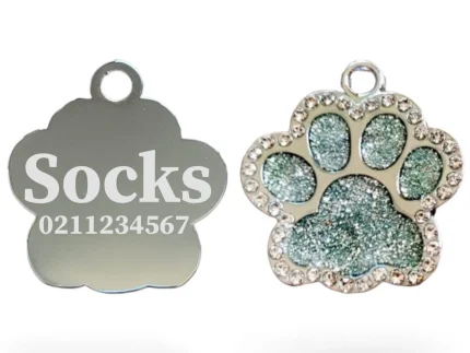 ⭐️Pawsome Pets⭐️ - Bling Paw Print Cat & Dog ID Pet Tag - White