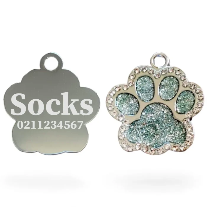 ⭐️Pawsome Pets⭐️ - Bling Paw Print Cat & Dog ID Pet Tag - White