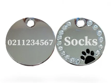 ⭐️Pawsome Pets⭐️ - Bling Round Paw Print Cat & Dog ID Pet Tag - Black