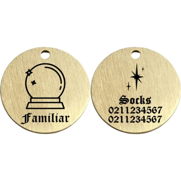 ⭐️Pawsome Pets⭐️ - Familiar Brass Round Cat & Dog ID Pet Tag - Small