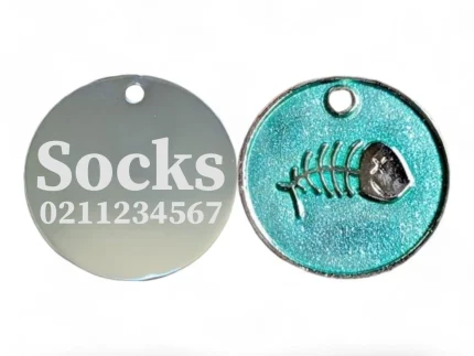 ⭐️Pawsome Pets⭐️ - Fish Round Cat & Dog ID Pet Tag - Cyan