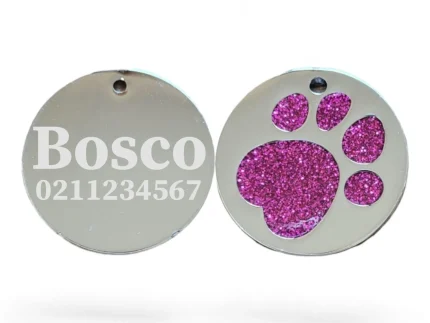 ⭐️Pawsome Pets⭐️ - Flat Round Paw Print Dog ID Pet Tag - DeepPink