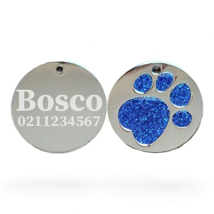 ⭐️Pawsome Pets⭐️ - Flat Round Paw Print Dog ID Pet Tag - DodgerBlue