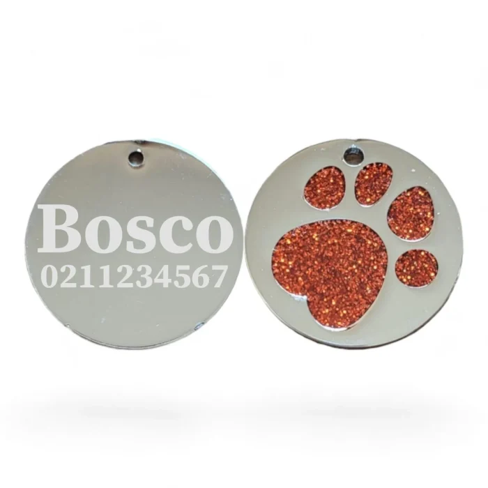 ⭐️Pawsome Pets⭐️ - Flat Round Paw Print Dog ID Pet Tag - FireBrick