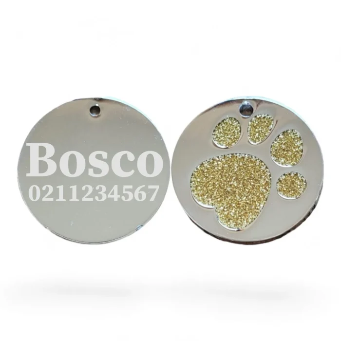 ⭐️Pawsome Pets⭐️ - Flat Round Paw Print Dog ID Pet Tag - Gold