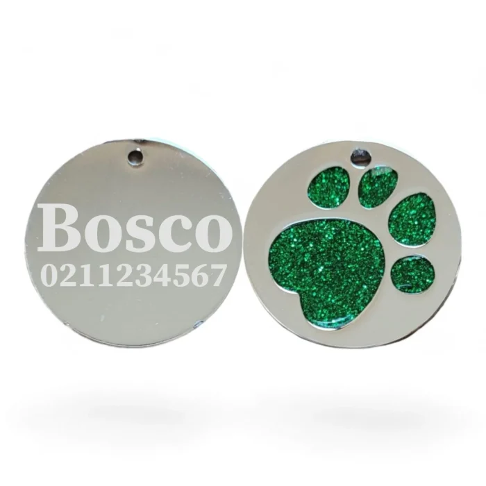 ⭐️Pawsome Pets⭐️ - Flat Round Paw Print Dog ID Pet Tag - Green