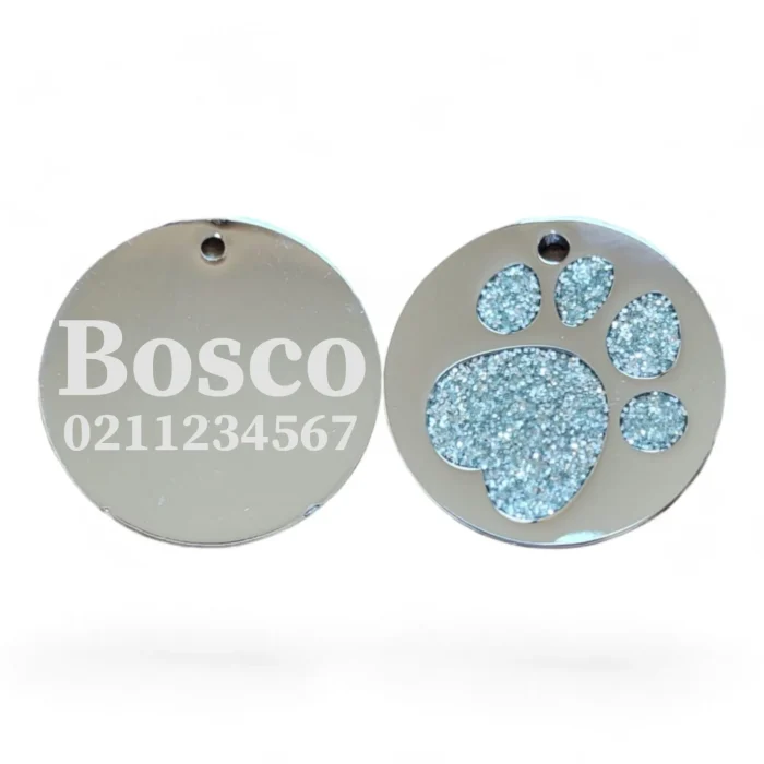 ⭐️Pawsome Pets⭐️ - Flat Round Paw Print Dog ID Pet Tag - White