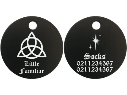 ⭐️Pawsome Pets⭐️ - Little Familiar Round Aluminum Cat & Dog ID Pet Tag - Black / Small (Cat)