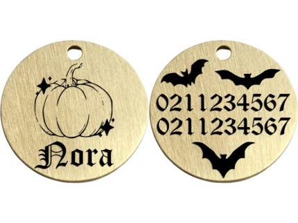 ⭐️Pawsome Pets⭐️ - Little Pumpkin Brass Round Cat & Dog ID Pet Tag - Small