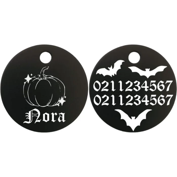 ⭐️Pawsome Pets⭐️ - Little Pumpkin Round Aluminum Cat & Dog ID Pet Tag - Black / Small (Cat)