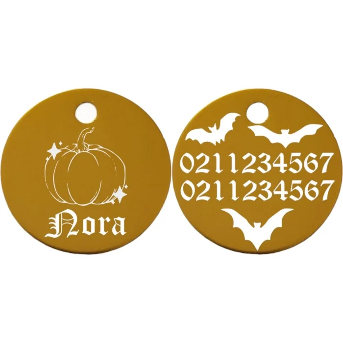 ⭐️Pawsome Pets⭐️ - Little Pumpkin Round Aluminum Cat & Dog ID Pet Tag - Gold / Small (Cat)