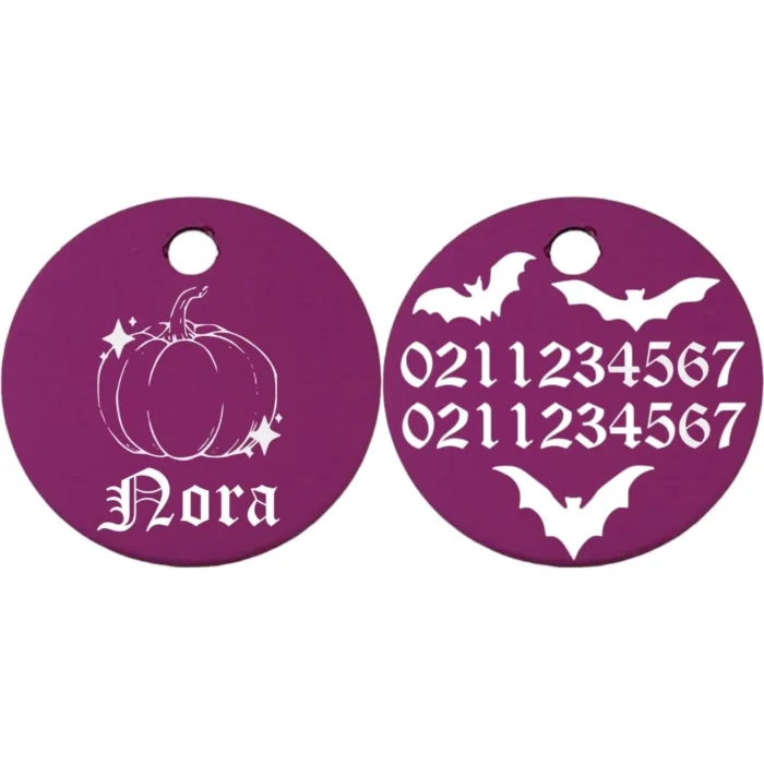 ⭐️Pawsome Pets⭐️ - Little Pumpkin Round Aluminum Cat & Dog ID Pet Tag - Purple / Small (Cat)