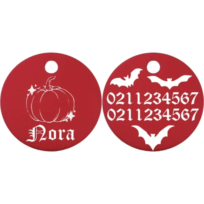 ⭐️Pawsome Pets⭐️ - Little Pumpkin Round Aluminum Cat & Dog ID Pet Tag - Red / Small (Cat)