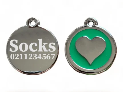 ⭐️Pawsome Pets⭐️ - Round Heart Cat & Dog ID Pet Tag - Green