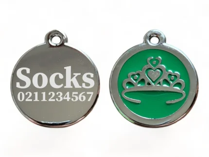 ⭐️Pawsome Pets⭐️ - Round Tiara Cat & Dog ID Pet Tag - Green