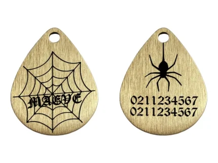 ⭐️Pawsome Pets⭐️ - Spiders Web Brass Teardrop Cat & Dog ID Pet Tag - Default Title