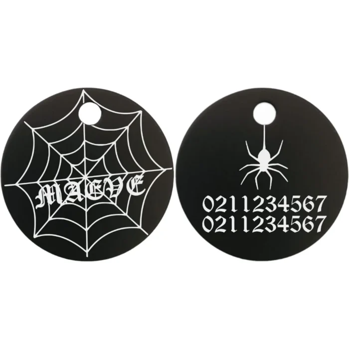 ⭐️Pawsome Pets⭐️ - Spiders Web Round Aluminum Cat & Dog ID Pet Tag - Black / Small (Cat)