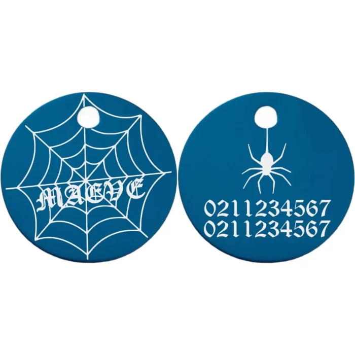 ⭐️Pawsome Pets⭐️ - Spiders Web Round Aluminum Cat & Dog ID Pet Tag - DodgerBlue / Small (Cat)
