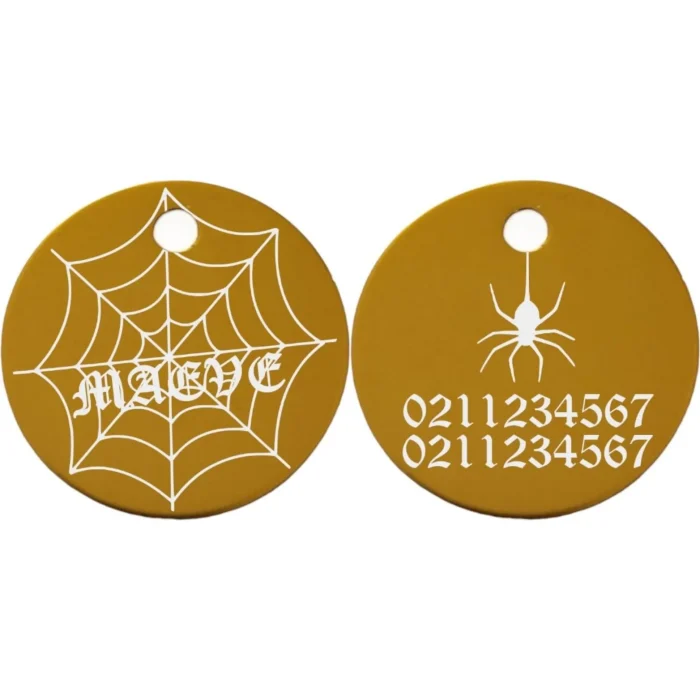 ⭐️Pawsome Pets⭐️ - Spiders Web Round Aluminum Cat & Dog ID Pet Tag - Gold / Small (Cat)