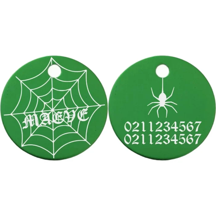 ⭐️Pawsome Pets⭐️ - Spiders Web Round Aluminum Cat & Dog ID Pet Tag - Green / Small (Cat)