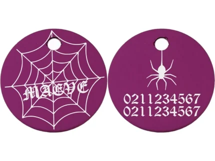 ⭐️Pawsome Pets⭐️ - Spiders Web Round Aluminum Cat & Dog ID Pet Tag - Purple / Small (Cat)