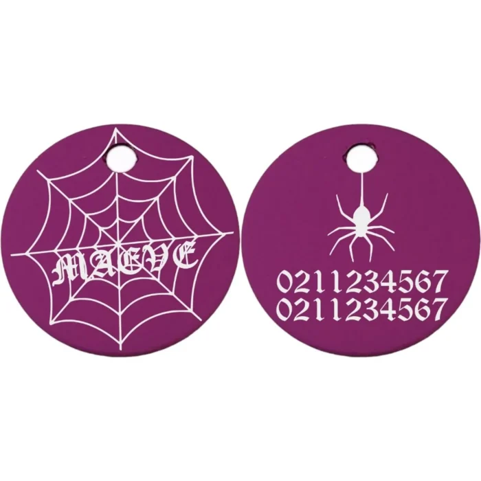 ⭐️Pawsome Pets⭐️ - Spiders Web Round Aluminum Cat & Dog ID Pet Tag - Purple / Small (Cat)