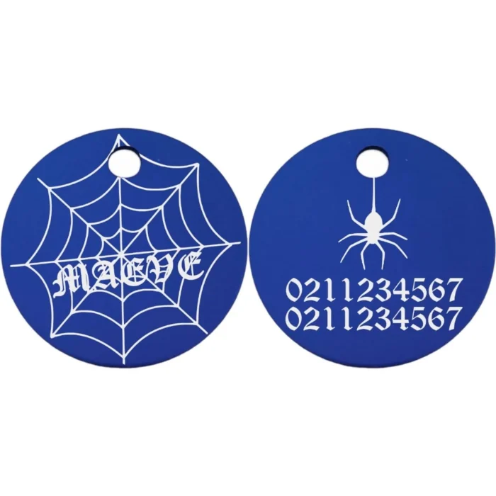 ⭐️Pawsome Pets⭐️ - Spiders Web Round Aluminum Cat & Dog ID Pet Tag - RoyalBlue / Small (Cat)
