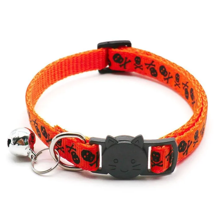 ⭐️Pawsome Pets⭐️ - Spooky Collection Breakaway Safety Kitten Collar - Orange Skull & Cross bones
