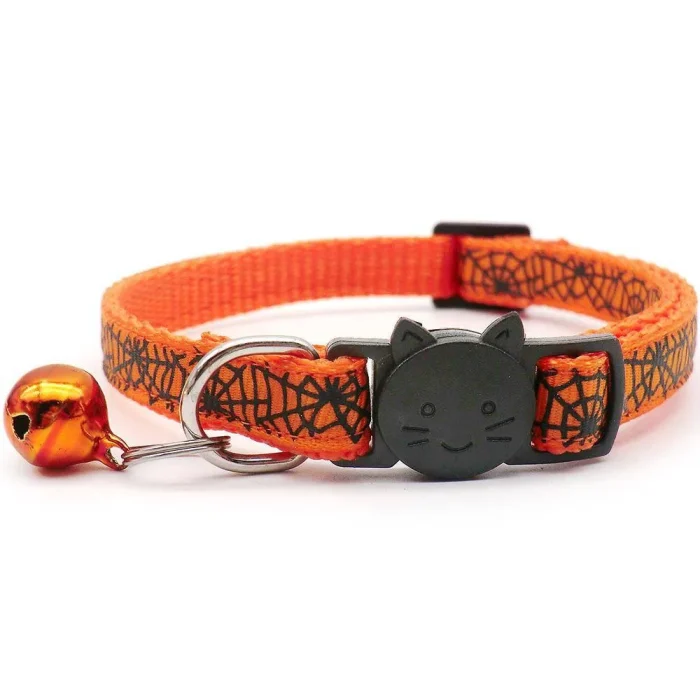 ⭐️Pawsome Pets⭐️ - Spooky Collection Breakaway Safety Kitten Collar - Orange Spider web