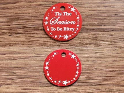 ⭐️Pawsome Pets⭐️ - Tis The Season To Be Bitey Round Pet Tag - Xmas Limited Edition - FireBrick / Cat (Small)