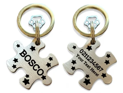 Custom Text | Bespoke Brass | Puzzle Piece Cat & Dog ID Pet Tag